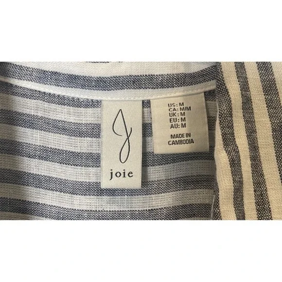 Joie Women's Blue White Striped Linen Blend Tunic Shirt Button Front Chic Office - Picture 3 of 6